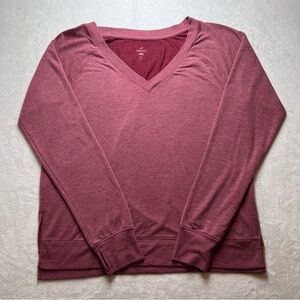 Freely Women’s Long Sleeve Pullover Sweatshirt Crew V-neck Thumb Hole Size Large